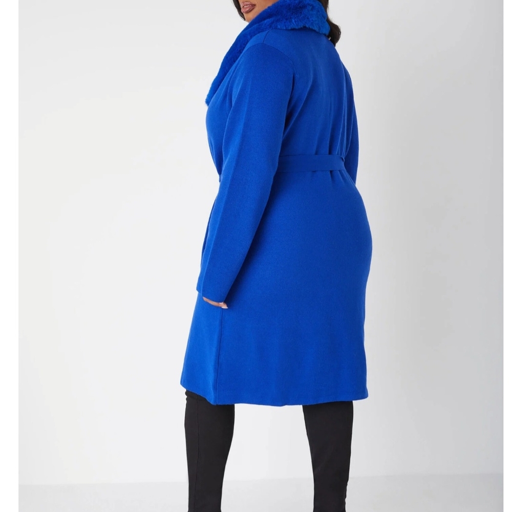 Vibrant Blue Faux Fur Collar Coat - Picture 2 of 2